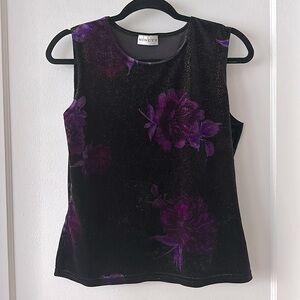 Vintage sparkly velvet floral top Size S